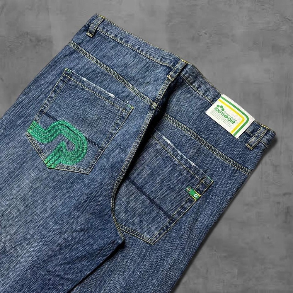 Y2K Vintage 2000s Baggy skater Grunge Southpole Green tab embroidered Jeans - Picture 3 of 7